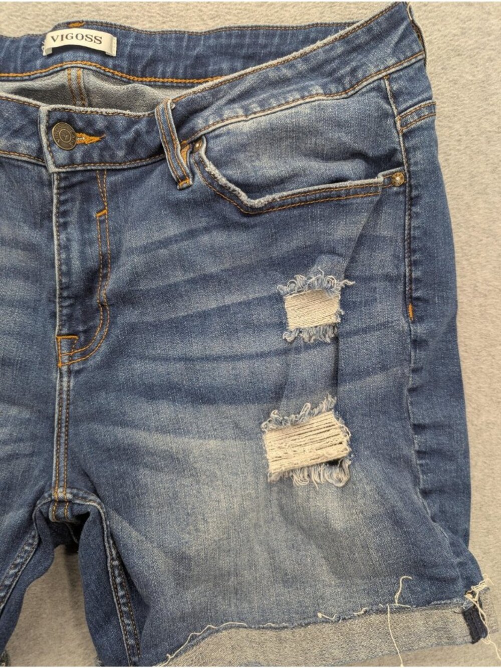 Vigoss Shorts Womens 18 Blue Distressed Denim Cutoff Marley Stretch Summer - Picture 3 of 15